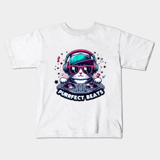 Purrfect Beats: Cool Cat DJ Kids T-Shirt